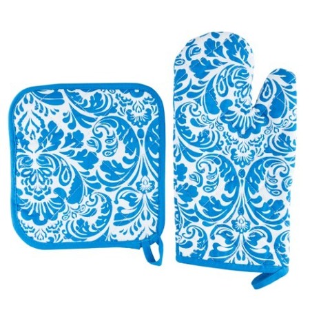 HASTINGS HOME Oven Mitt And Pot Holder Set, Quilted And Flame And Heat Resistant By Hastings Home (Blue) 549937FDG